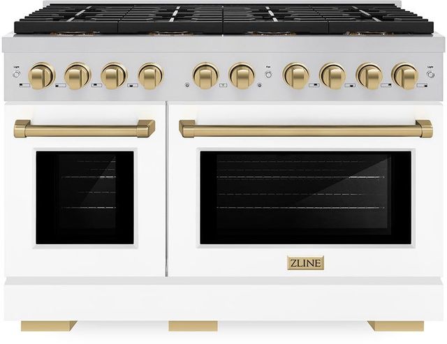 ZLINE Paramount Series Autograph Edition 48" Stainless Steel Pro Style Gas Range with White Matte Door and Champagne Bronze Accents-0