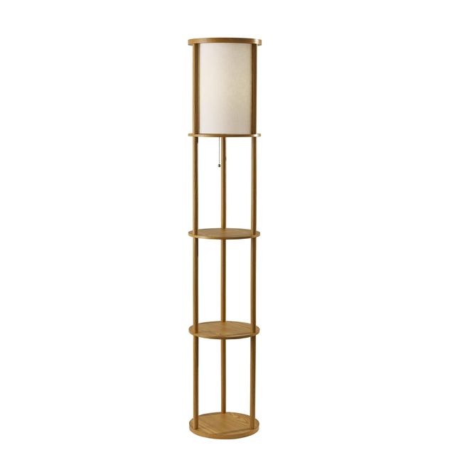Adesso® Stewart Natural Wood Round Shelf Floor Lamp-0