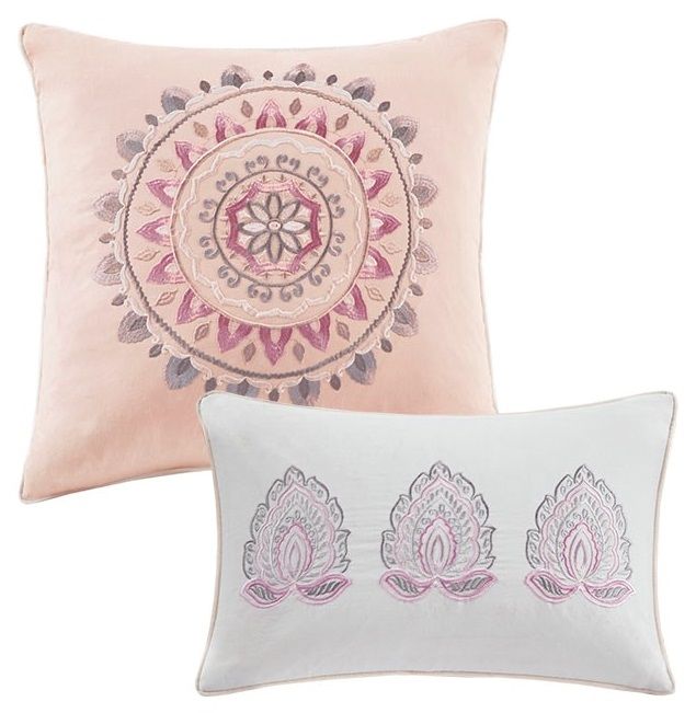 Olliix by Madison Park Isla 8 Pieces Blush King Cotton Printed Reversible Comforter Set-3