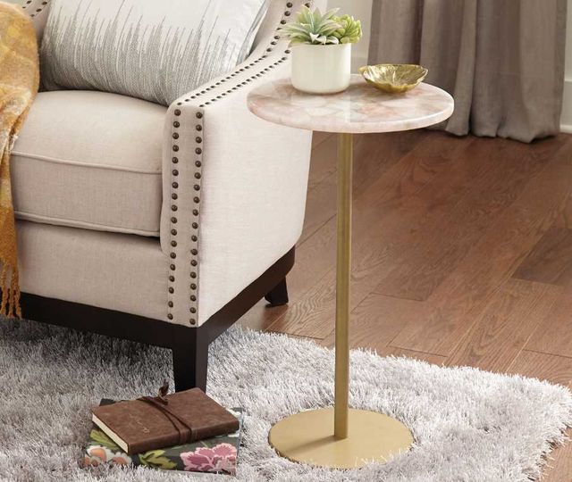 Steve Silver Co. Rosie Pink Chairside Table with Gold Base-3