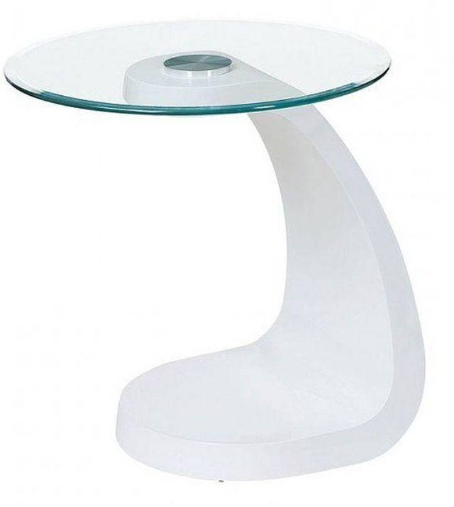 Furniture of America® Nahara Glass Top End Table with White Base-0
