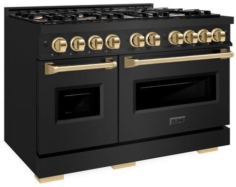 ZLINE Classic Autograph Edition 48" Black Stainless Steel Pro Style Gas Range with Polished Gold Accents-2