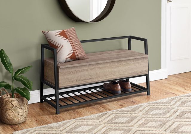 Monarch Specialties Inc. Dark Taupe 42" Black Metal Storage Bench-2