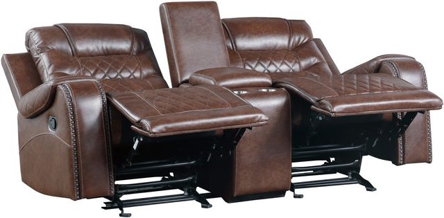 Homelegance® Putnam Brown Manual Double Glider Reclining Console Loveseat-3