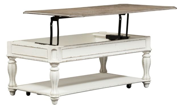 Liberty Furniture Magnolia Manor Weathered Bark Lift Top Cocktail Table with Antique White Base-1