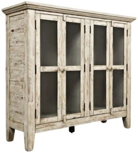 Jofran Inc. Rustic Shores Scrimshaw Cream 4-Door Accent Cabinet-0