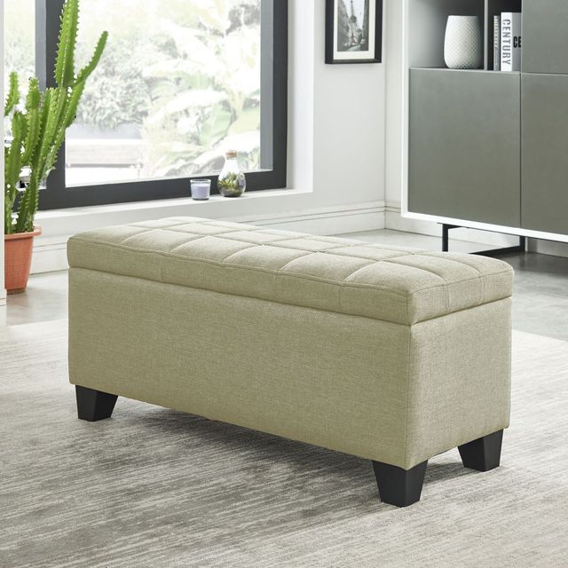 Worldwide Homefurnishings Inc. Lila Beige Rectangular Storage Ottoman Bench -1