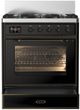Ilve® Majestic III 30" Glossy Black Pro Style Dual Fuel Liquid Propane Range with Triple Glass Door and Burnished Trim-1