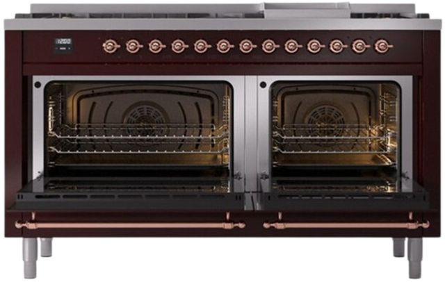 Ilve® Nostalgie II Series 60" Burgundy Pro Style Dual Fuel Range-1