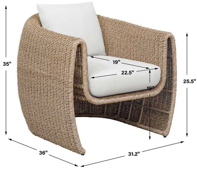 Uttermost® Tropic Golden Flax/Oyster White Wicker Indoor-Outdoor Lounge Chair with Cushion-2