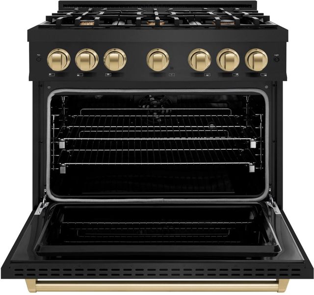 ZLINE Classic Autograph Edition 36" Black Stainless Steel Pro Style Dual Fuel Range with Champagne Bronze Accents-1