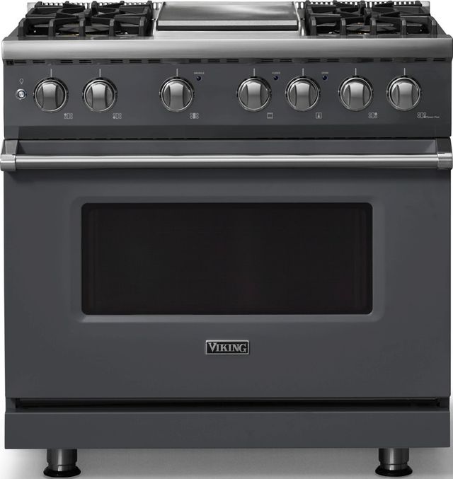 Viking® 5 Series 36" Cast Black Pro Style Dual Fuel (NG) Range with Polished Chrome Trim-0