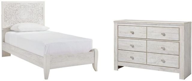 Signature Design by Ashley® Paxberry 2-Piece Whitewash Twin Panel Bed Set-0