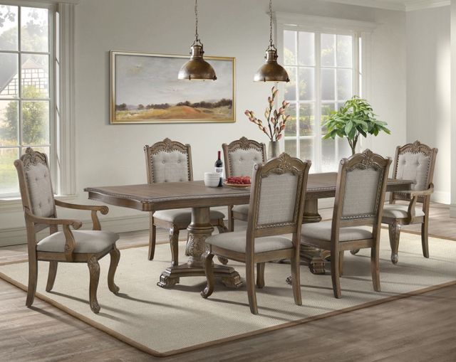 Elements International Madison Park 7-Piece Beige/Walnut Dining Set with Arm Chair-3