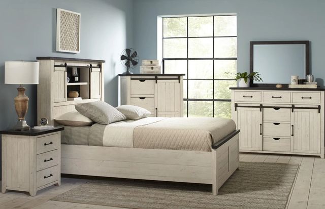 Jofran Inc. Madison County 4-Piece Vintage White King Barn Door Bedroom Set-1