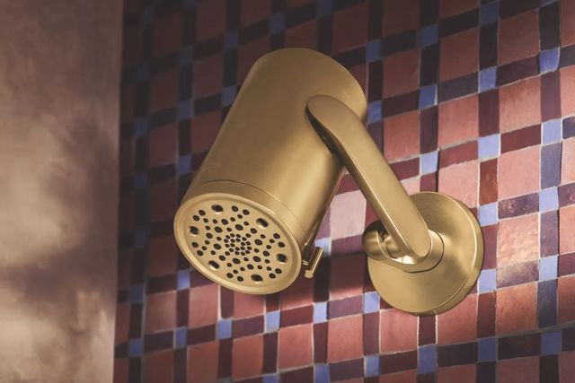 Brizo Roccesco™ Brilliance® Luxe Gold® Multi-Function Sconce Wall Mount Shower Head with Jointed Shower Arm and Flange-1