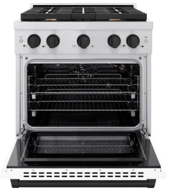 ZLINE Autograph Edition 30" Stainless Steel Pro Style Gas Range with White Matte Door and Matte Black Accents-1