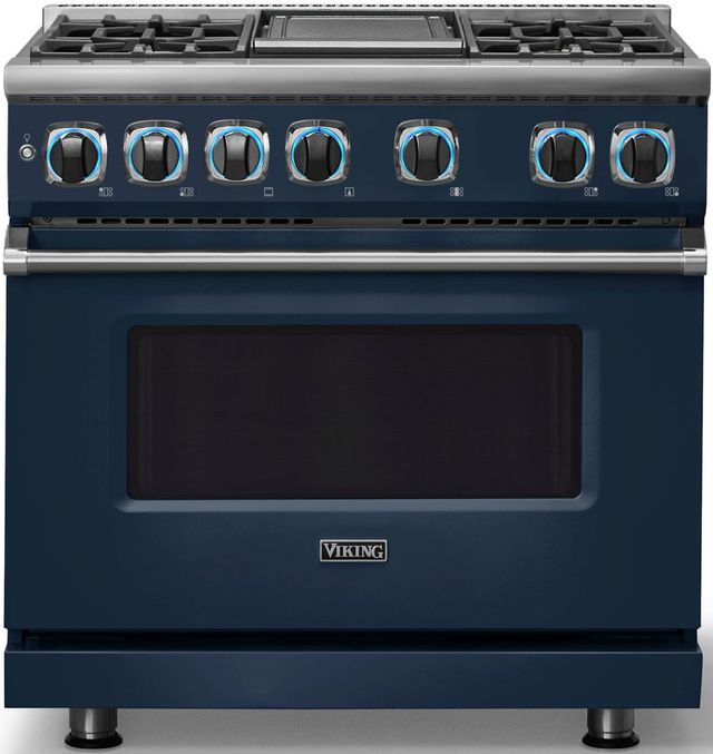 Viking® 7 Series 36" Slate Blue Pro Style Dual Fuel Range with 12" Reversible Griddle-3