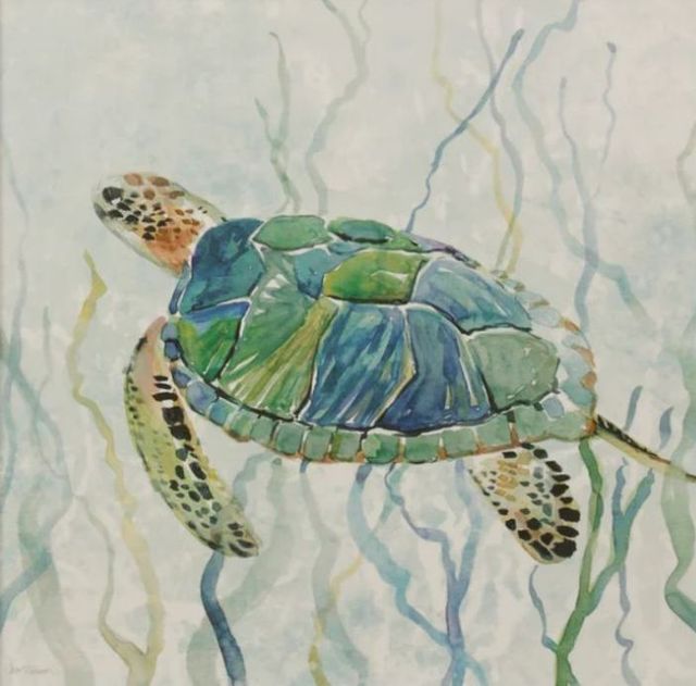 Stylecraft Sea Turtle Swim II Beige/Blue/Green Wall Art-1