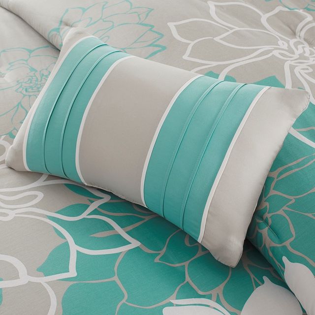 Olliix by Madison Park 6 Piece Aqua Full/Queen Lola Printed Duvet Cover Set-4
