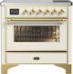Ilve® Majestic III 36" Antique White Pro Style Induction Range with Triple Glass Door and Brass Trim-0