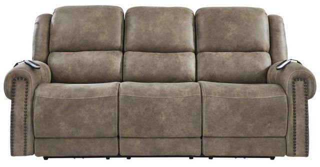 Corinthian Furniture Burr Ridge Hazelnut Power Reclining Sofa with Power Headrest and Lumbar-0