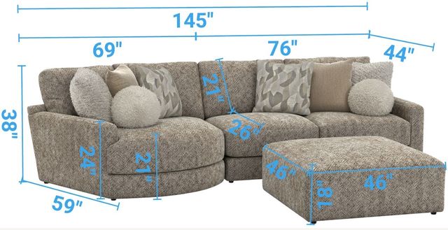 Jackson Furniture Turner 3-Piece Mushroom Sectional with Ottoman-2