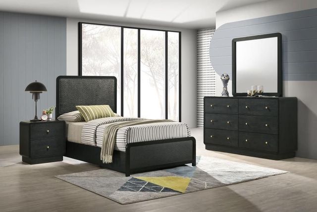 Coaster® Cavelle 4-Piece Black Youth Twin Upholstered Panel Bedroom Set-1