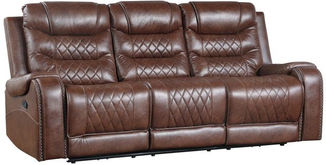 Homelegance® Putnam Brown Manual Double Reclining Sofa with Center Drop-Down Cup Holders-0
