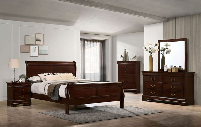 Furniture of America® Louis Philippe 5-Piece Cherry Queen Sleigh Bed Set-0