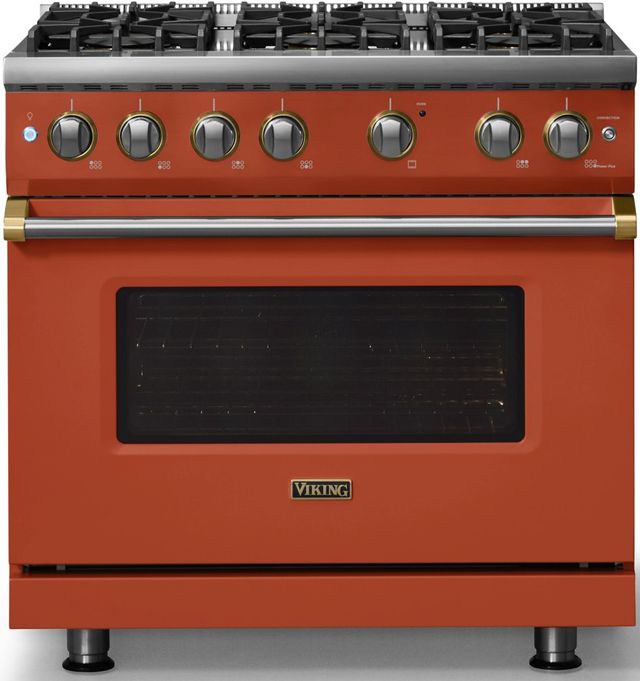 Viking® 5 Series 36" Spiced Cider Pro Style Gas (LP) Range with Brushed Brass Trim-3
