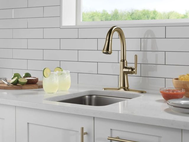 Delta Coranto® Champagne Bronze Single Handle Pull-Down Bar/Preparation Kitchen Faucet-1