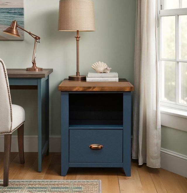 Legends Home Nantucket Blue Denim/Whiskey File Cabinet-1