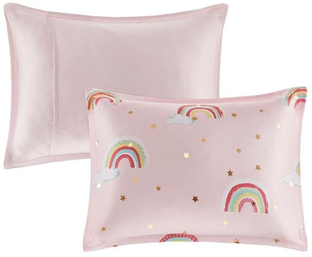 Olliix by Mi Zone Kids Alicia Pink Twin Rainbow Metallic Printed Stars Complete Bed and Sheet Set-1