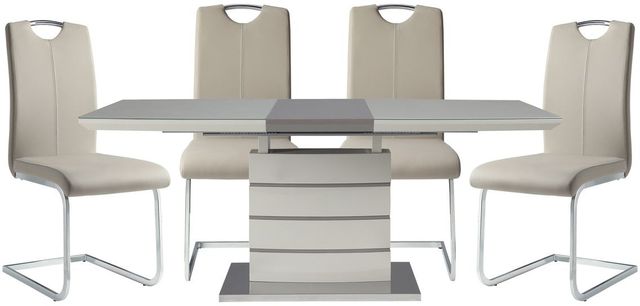 Homelegance® Glissand 5-Piece White Taupe Dining Table Set with Chrome Base-0