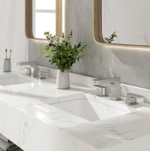 DXV Equility® Brushed Nickel 2-Handle Widespread Bathroom Faucet with Lever Handles-1