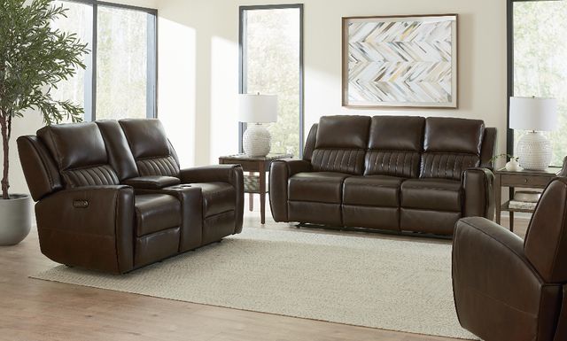 Bassett® Furniture Club Level Aberdeen Walnut Power Reclining Loveseat with Console-3