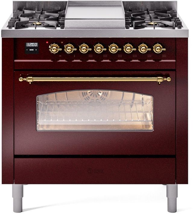 Ilve® Nostalgie II Series 36" Burgundy Pro Style Dual Fuel Range-1