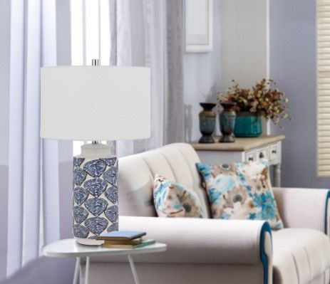 Cal® Lighting & Accessories Cambiago 2-Piece Blue/Shell Ceramic Table Lamp Set-1