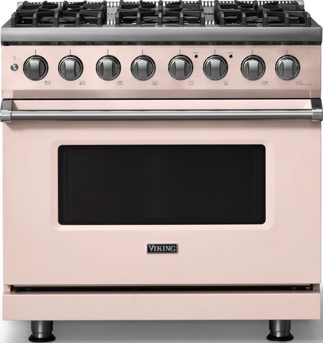 Viking® 5 Series 36" Blush Pro Style Dual Fuel (NG) Range with Polished Chrome Trim-0