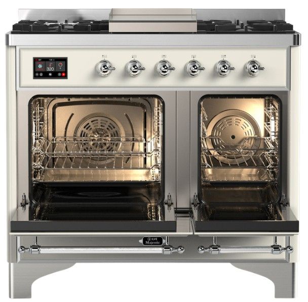 Ilve® Majestic III 40" Antique White Pro Style Dual Fuel Liquid Propane Range with Solid Door and Chrome Trim-1