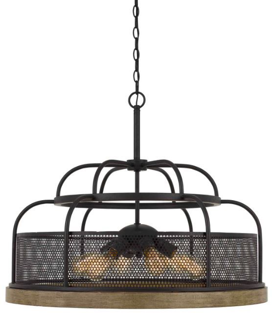 Cal® Lighting & Accessories Akaki Iron/Light Oak Chandelier-0