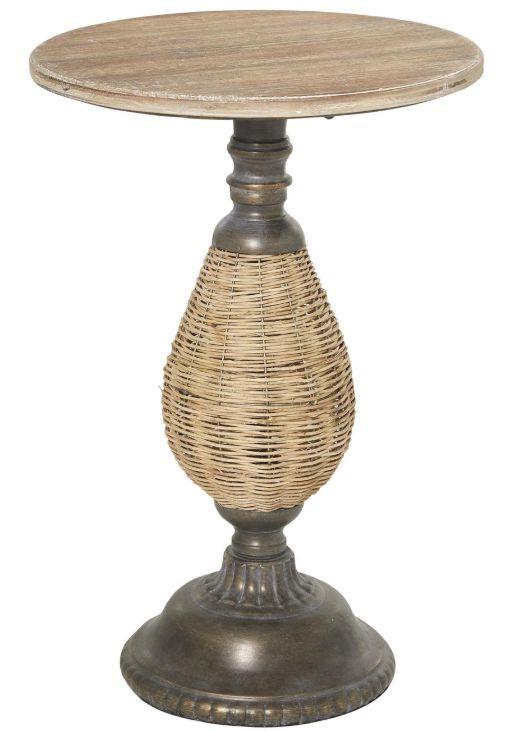 Deco Marche Brown Round End Table with Black Base-0