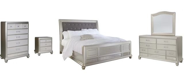 Signature Design by Ashley® Coralayne 5-Piece Silver King Sleigh Bed Set-0