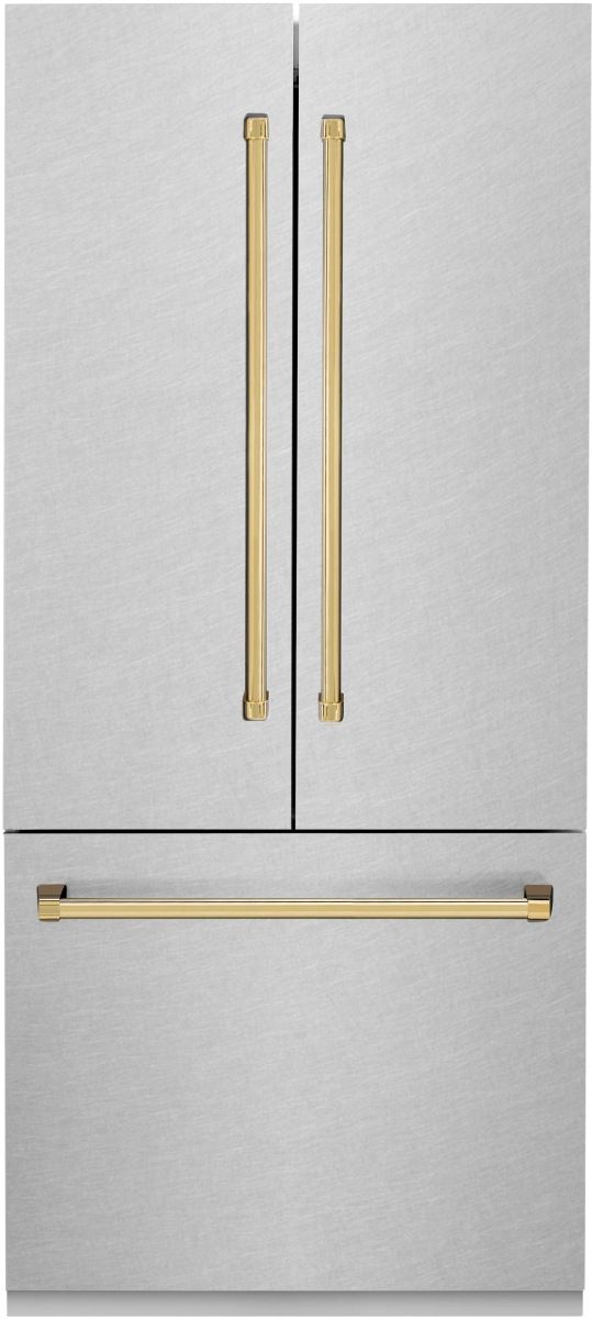 ZLINE Autograph Edition 36" 19.6 Cu. Ft. Satin Stainless Steel Built-In Counter Depth French Door Refrigerator-0