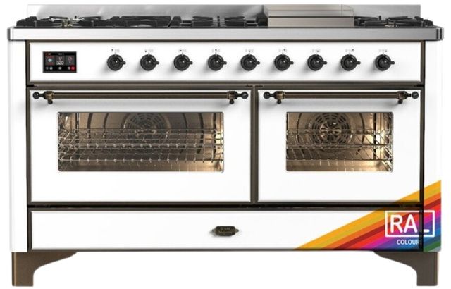 Ilve® Majestic III 60" Custom Pro Style Dual Fuel Natural Gas Range with Triple Glass Door and Burnished Trim-0