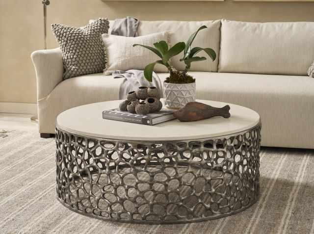 Universal Explore Home™ Oasis White Coral Cocktail Table with Silver Base-1