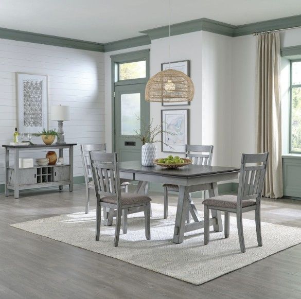 Liberty Furniture Newport 5-Piece Carbon Gray/Smokey Gray Trestle Dining Set-1