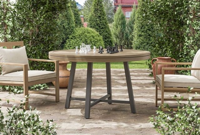Furniture of America® Lyon Brown/Natural Wooden Outdoor Game Table with Black Base-1