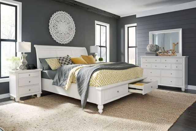 aspenhome® Cambridge White King Sleigh Storage Bed-1